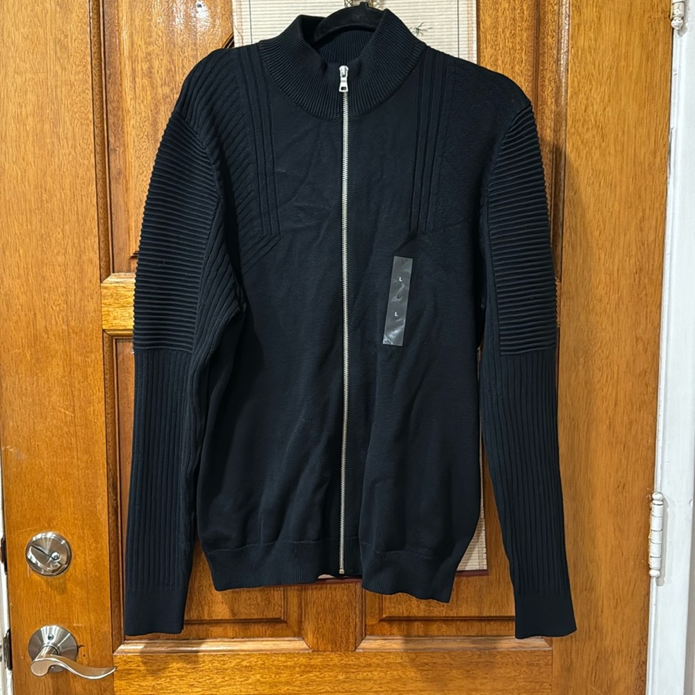 BNWT INC Mens Black Zip Up Cardigan Size Large